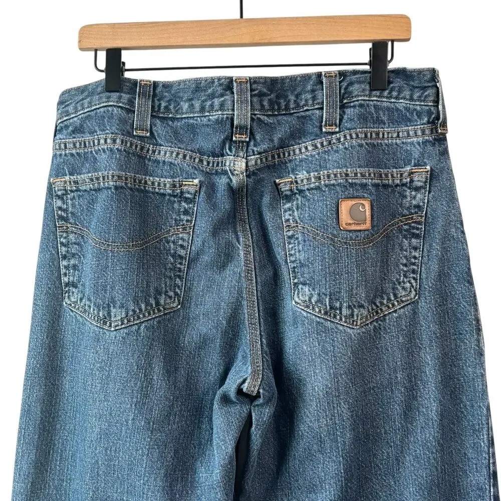 Carhartt Mens Jeans 34 X 31 Blue Straight Leg Medium Wash‎ Work Wear